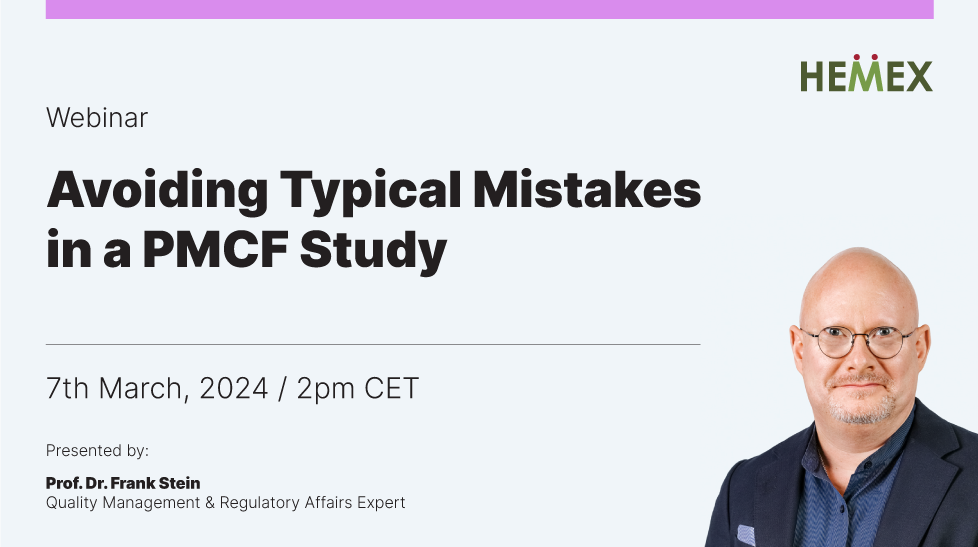 Invitation to Hemex webinar about avoiding typical mistakes in a PMCF-Study on 7th March 2024